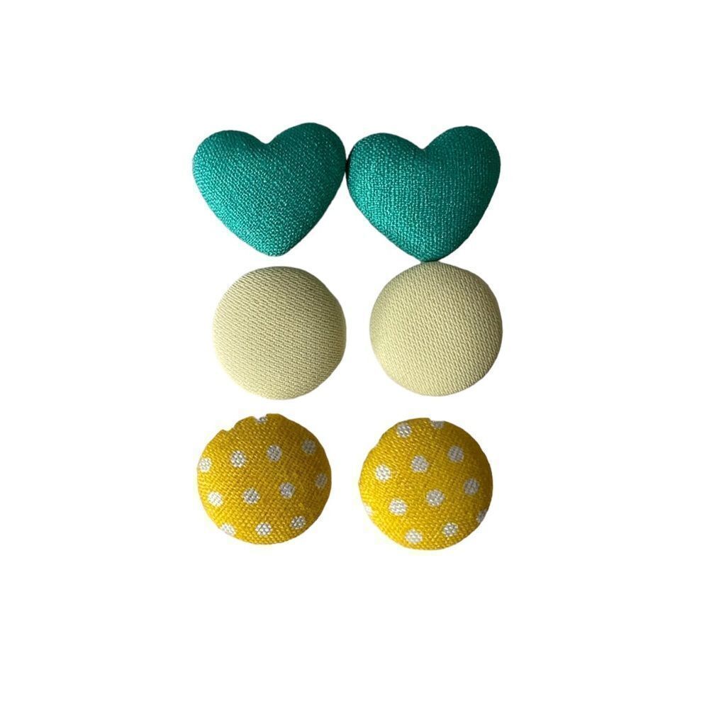 Cloth Bead Button Style Stud Earrings Multi Mixed Print 3 Piece Set OSFM
